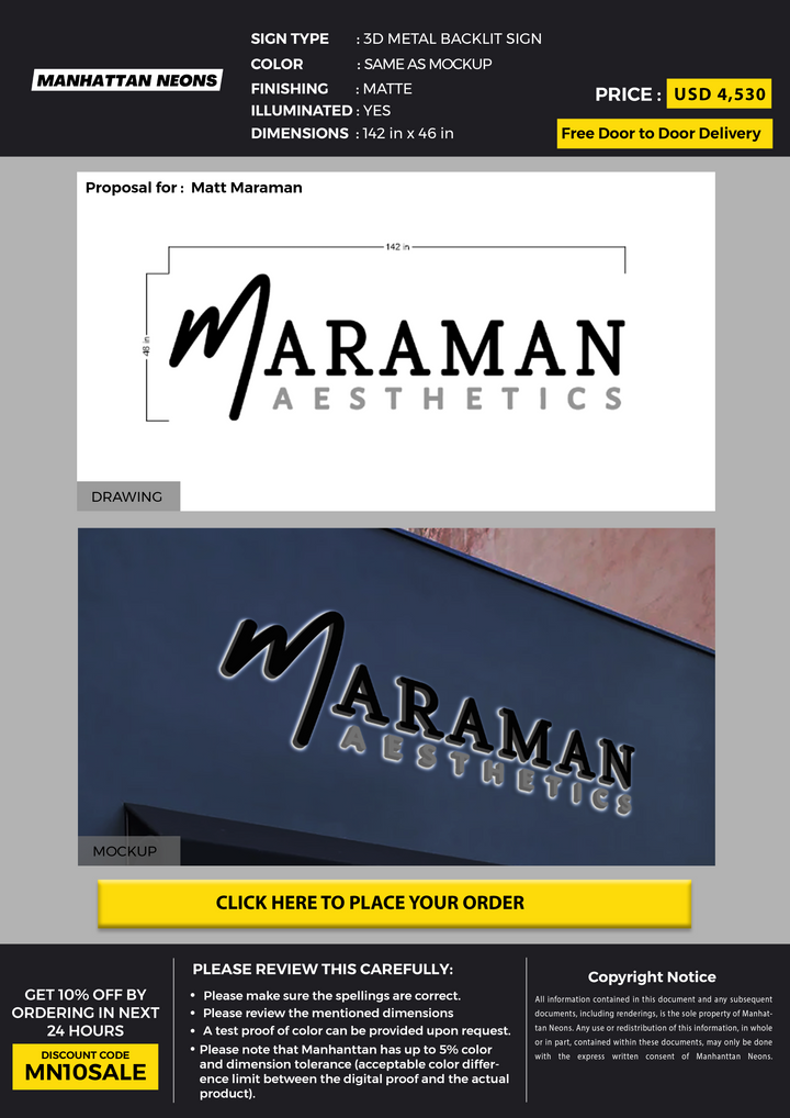 3D Metal Backlit Sign for Matt Maraman