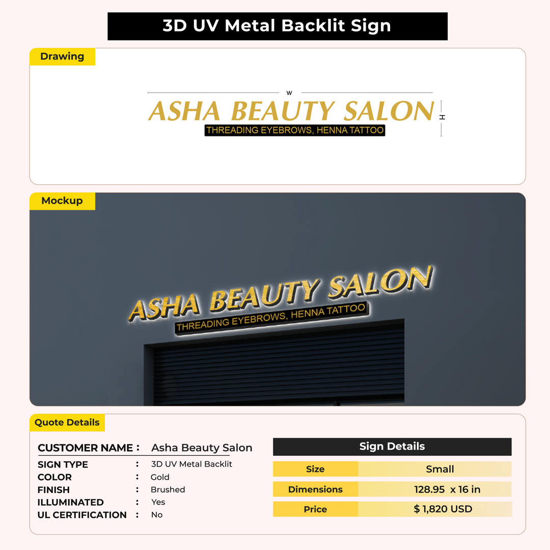 Custom Signs for Asha Beauty Salon