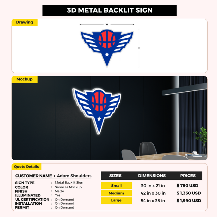 3d metal backlit for Adam Shoulders