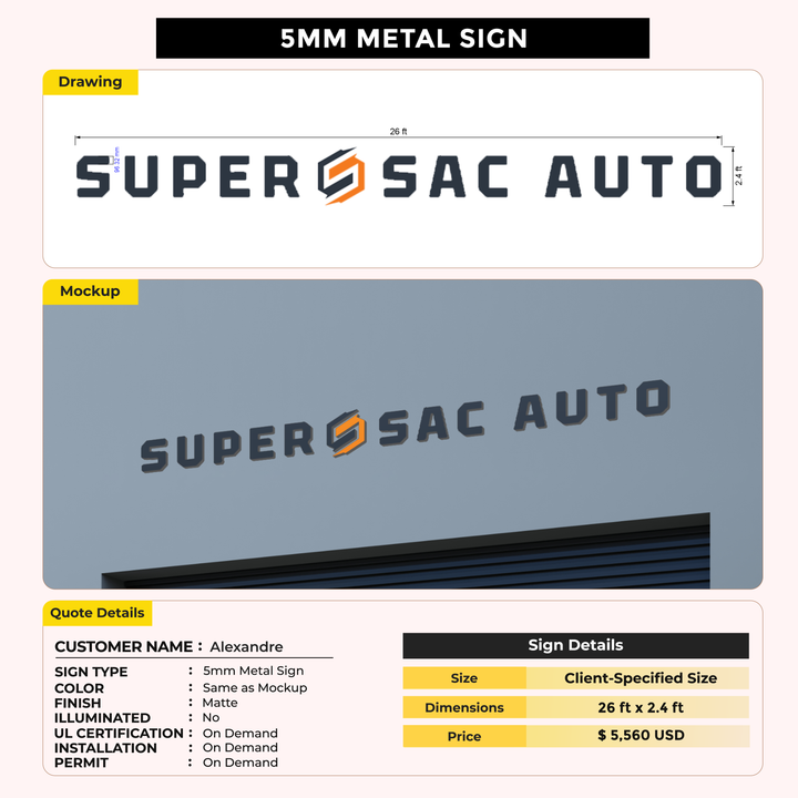 5mm metal sign for Alexandre