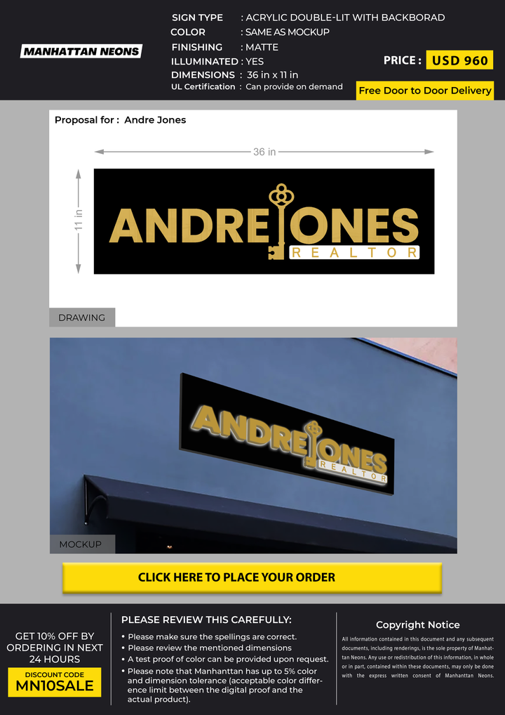 3D Acrylic Doublelit Sign for Andre Jones