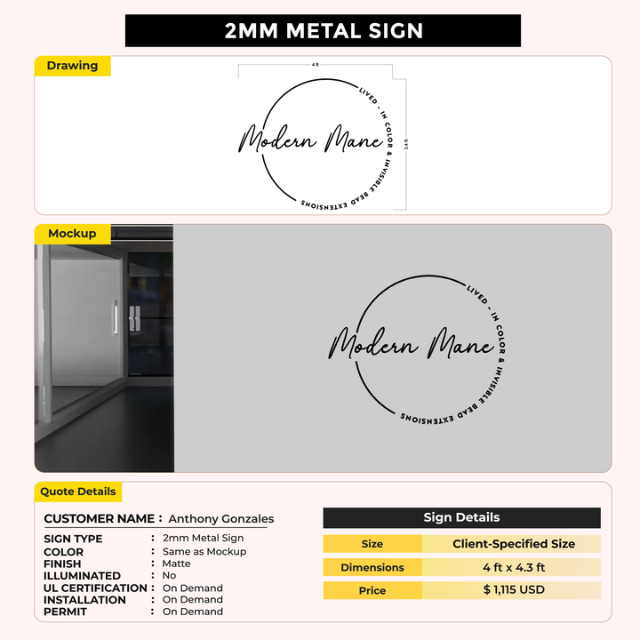 2mm metal sign for Anthony Gonzales