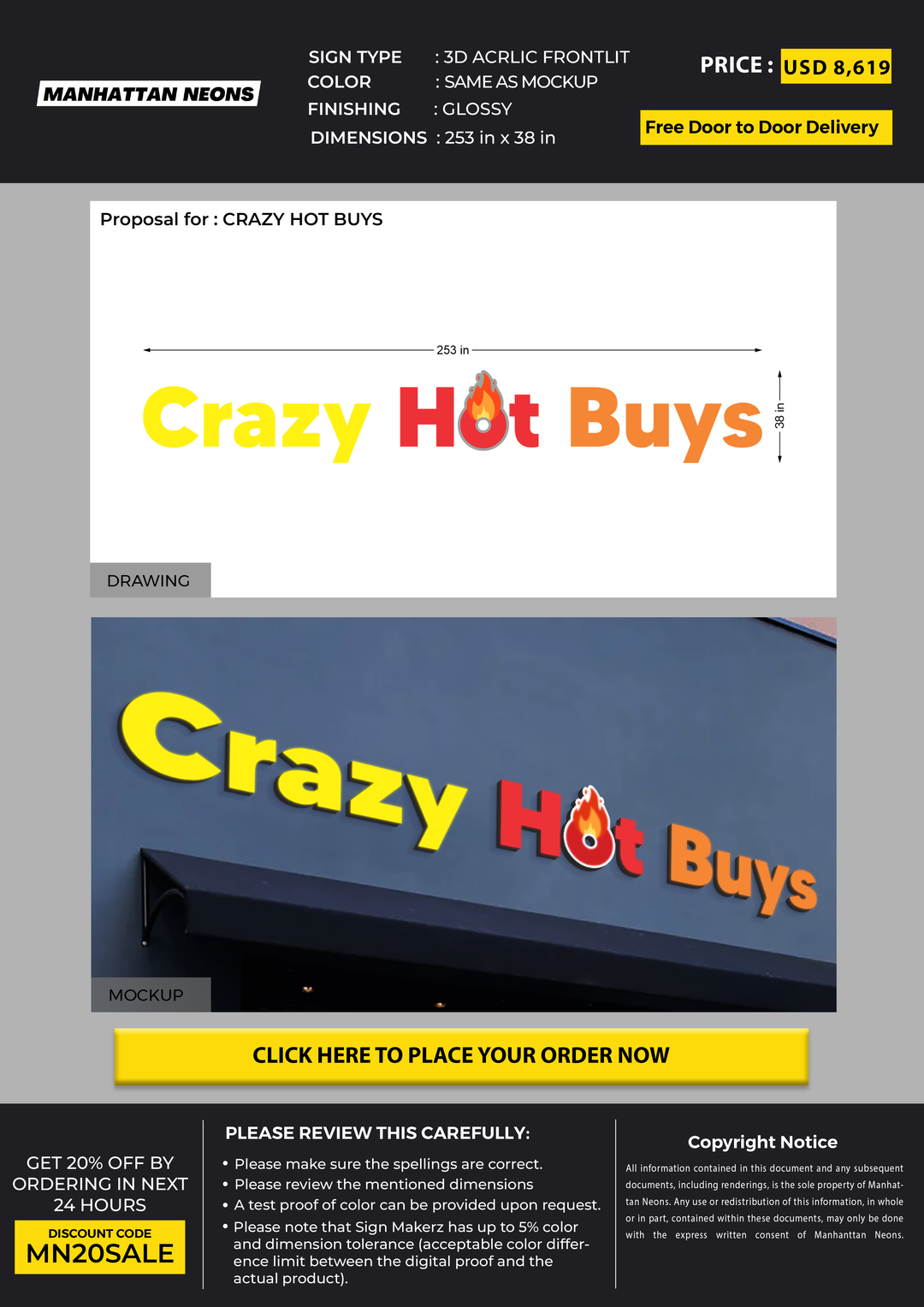 3d acrylic frontlit for CRAZY HOT BUYS