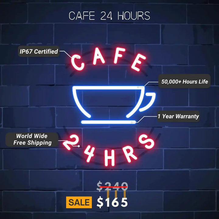 Cafe 24 Hours Neon Sign - Open All Day - from manhattonneons.com.