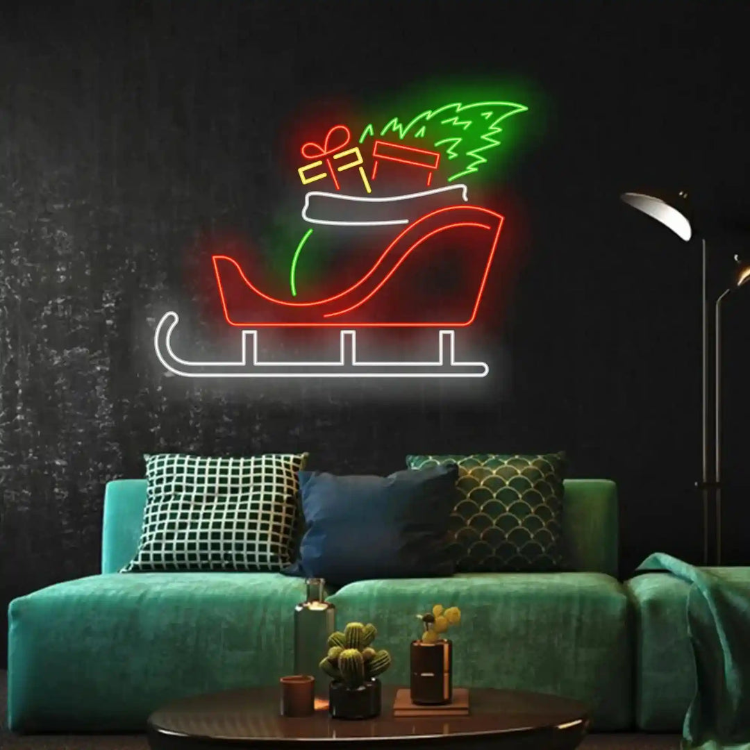 Christmas Gift Sleigh Neon Sign - Unique, Festive, and Bright - from manhattonneons.com.