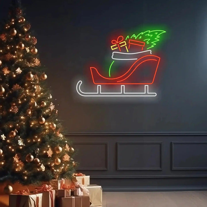 Christmas Gift Sleigh Neon Sign - Unique, Festive, and Bright - from manhattonneons.com.