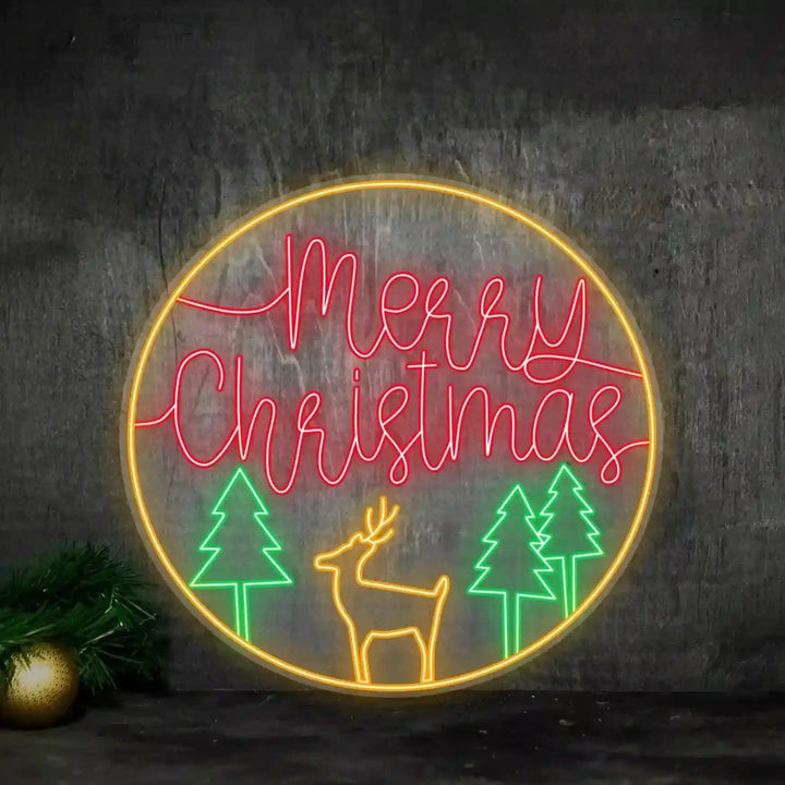 Circular Merry Christmas Sign Neon Artwork - Radiant Joyful Holiday Illumination from ManhattonNeons.com.