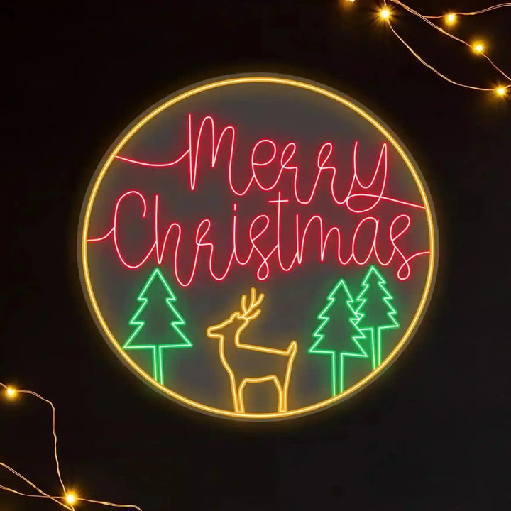 Circular Merry Christmas Sign Neon Artwork - Radiant Joyful Holiday Illumination from ManhattonNeons.com.