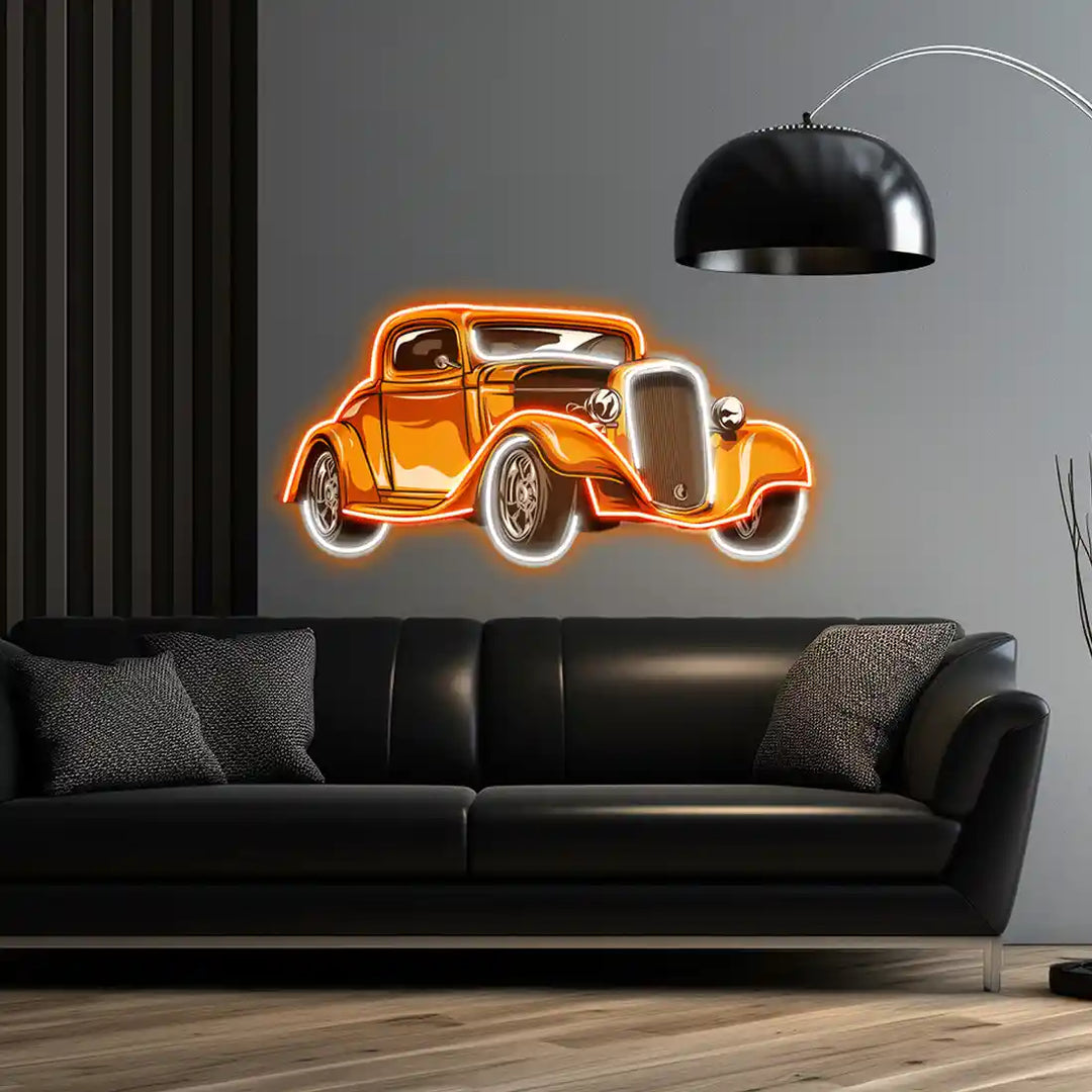 Classic Car On Colid Color UV Art LED Neon Sign in orange colour by manhattanneons.com