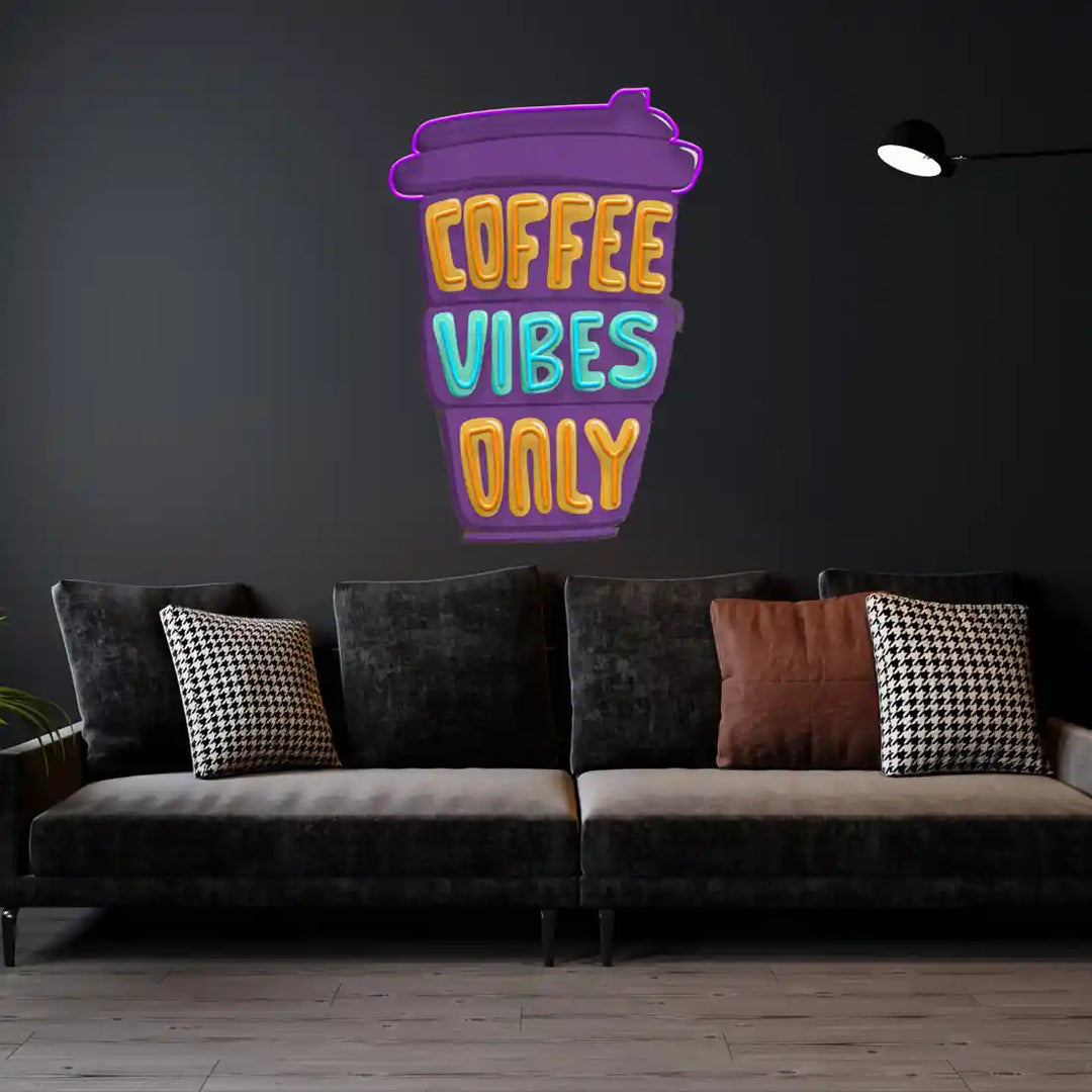 Coffee Vibes Only UV Art LED Neon Sign in orange and blue colour by manhattanneons.com