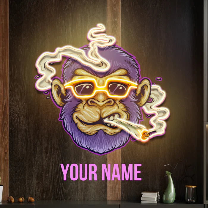 Cool Monkey Stoner Cannabis Smoking Artwork UV Art Led Neon sign Light for vibrant ambiance. Available at manhattanneons.com