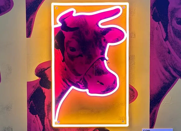 Cow UV Art Led Neon sign by Andy Warhol, a mesmerizing addition to your decor. Experience the brilliance of neon with ManhattanNeons.com