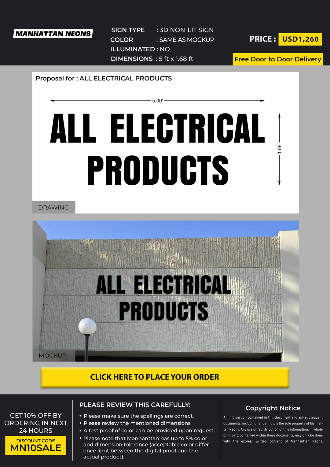 3D NON-LIT Sign For ALL ELECTRICAL PRODUCTS