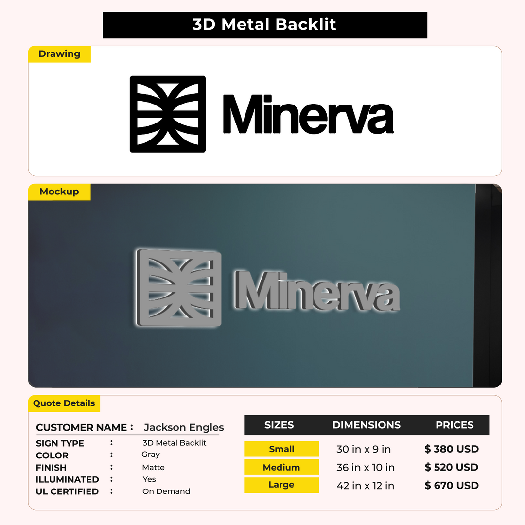 3D Metal Backlit Sign for Jackson Engles