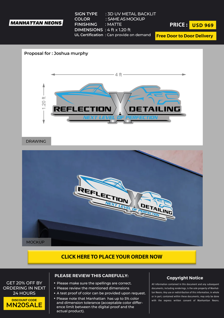 3D UV METAL BACKLIT SIGN FOR Joshua murphy