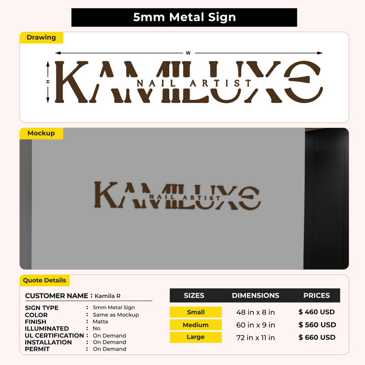 Business signage for Kamila R