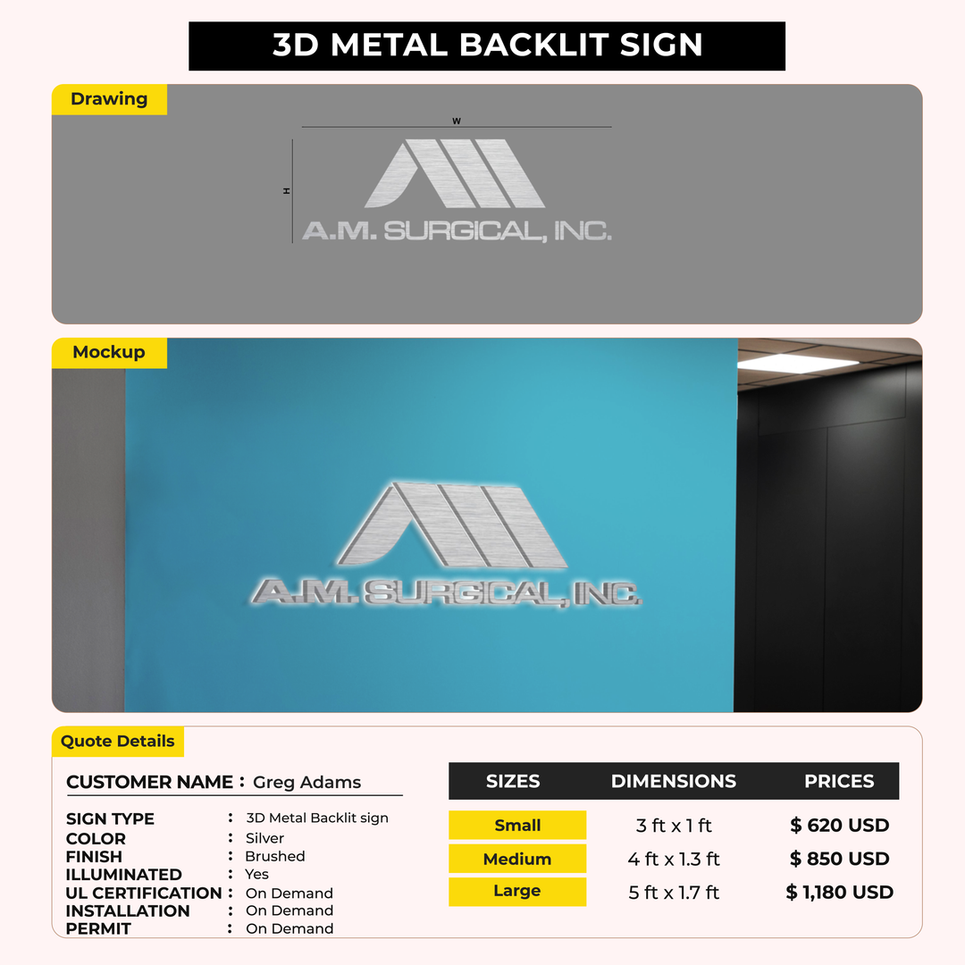 3d metal backlit for Greg Adams