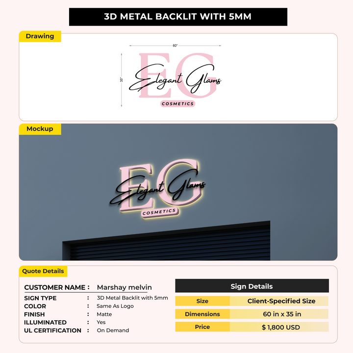 3D Metal Backlit For Marshay melvin