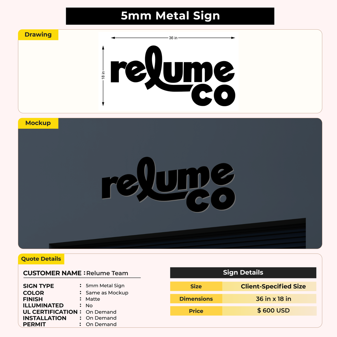 Business signage for Relume Team