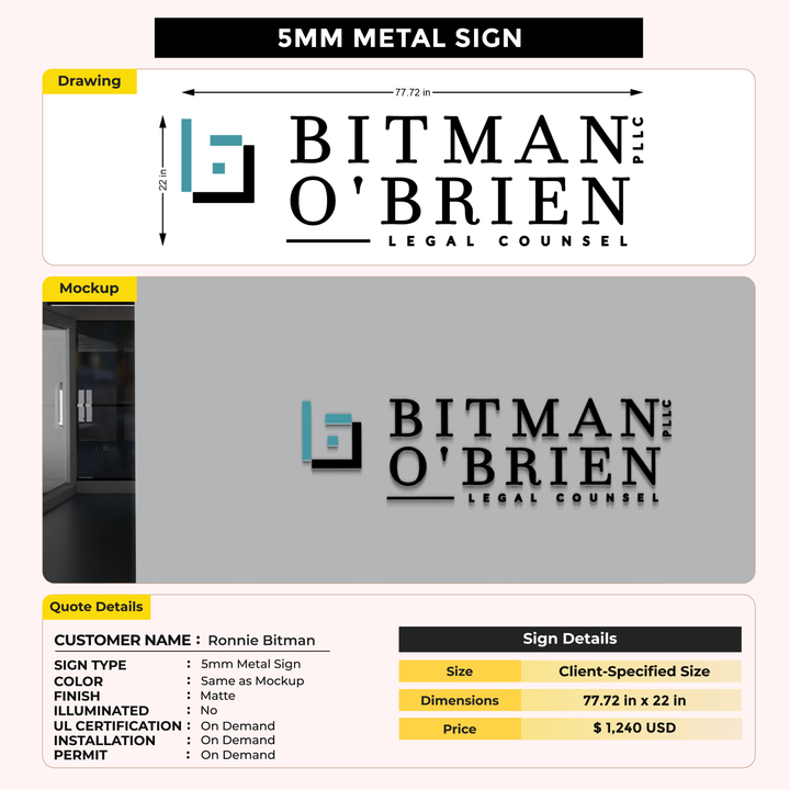 5mm metal sign for Ronnie Bitman