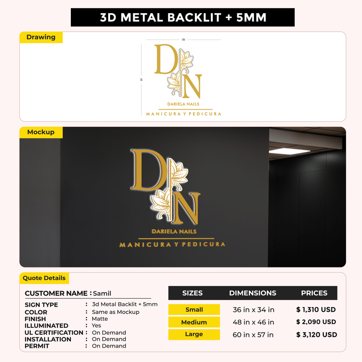 3d metal backlit for Samil