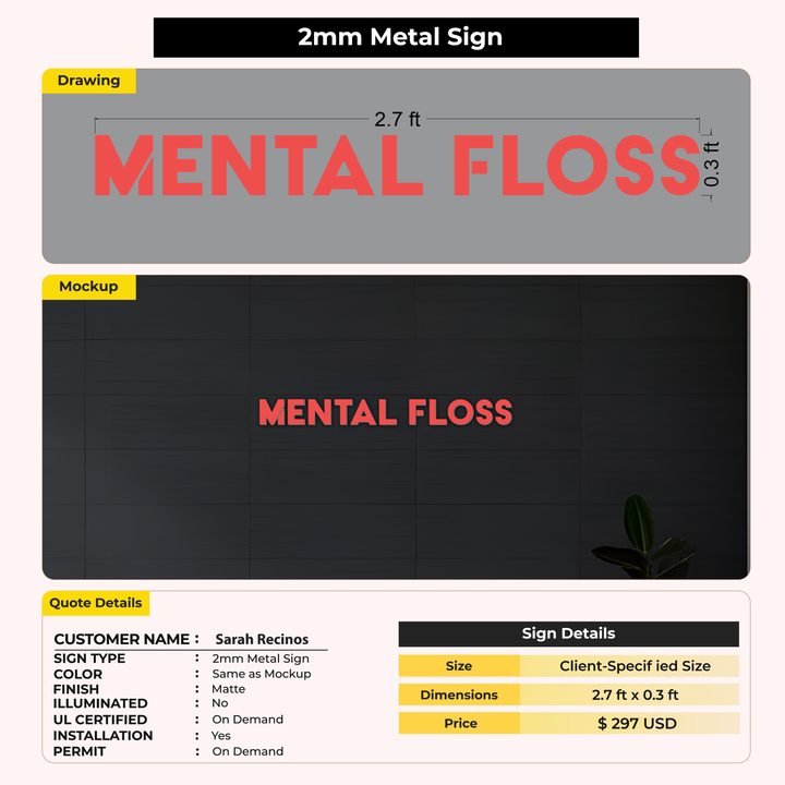 2mm metal sign for Sarah Recinos