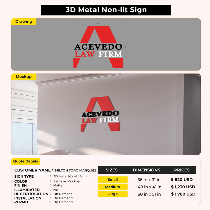 Custom Signs for MILTON TORO MARQUEZ