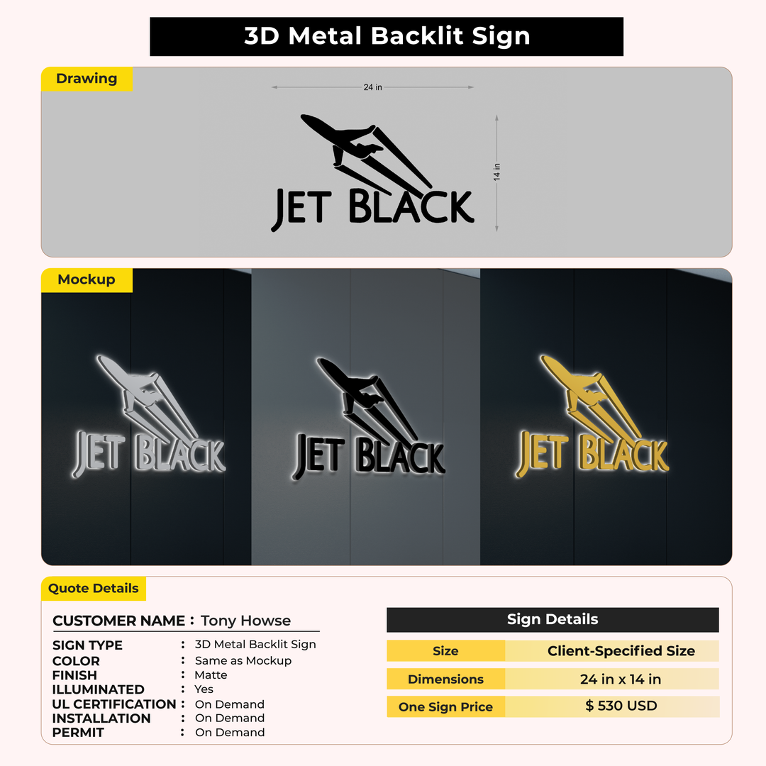 3D Metal Backlit Sign for Tony Howse