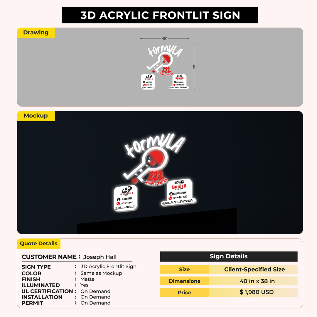 3D Acrylic Front-lit Signs For Joseph Hall