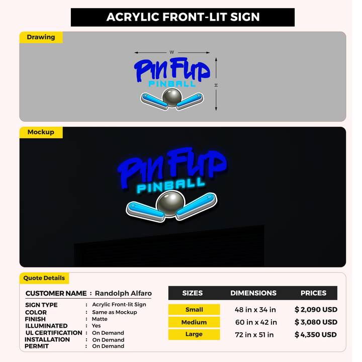 3D Acrylic Front-lit Signs For Randolph Alfaro