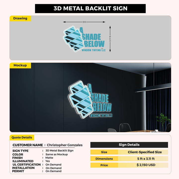 3D UV Metal Backlit Sign for Christopher Gonzales