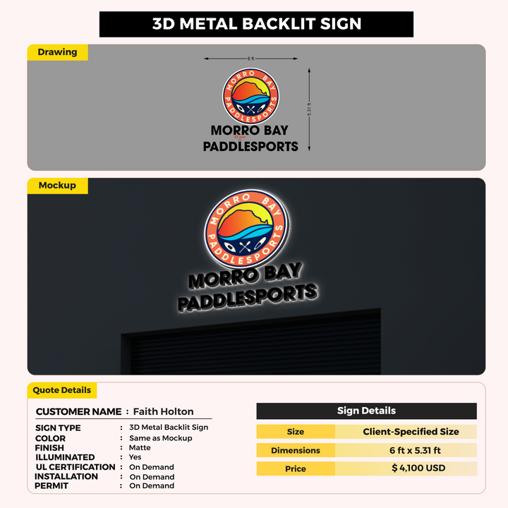 3D Metal Back-lit Sign For Faith Holton