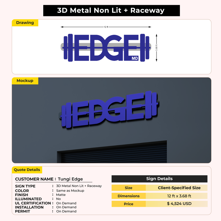 Custom signs for Tungi Edge