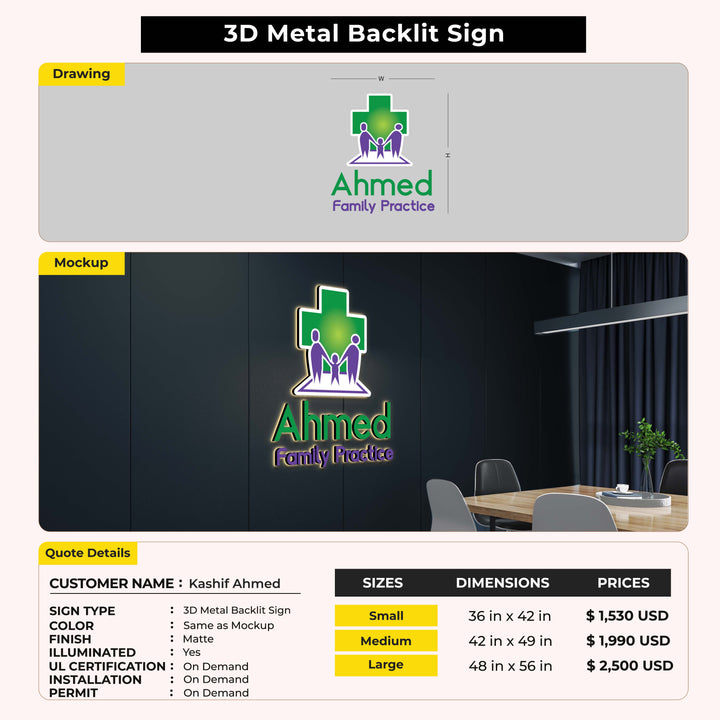 3D Metal Backlit Sign for Kashif Ahmed