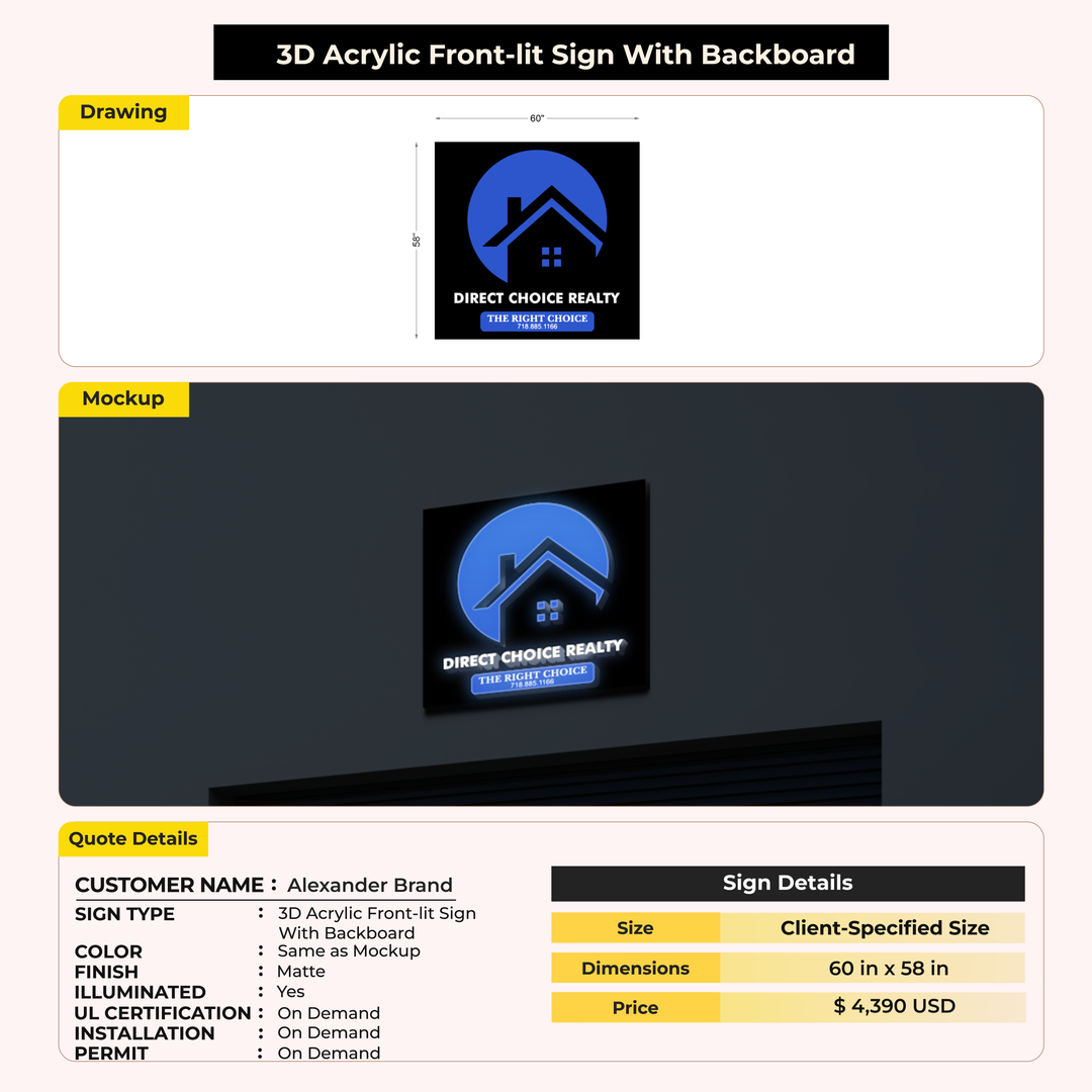 3D Acrylic Front-lit Sign For Alexander Brand