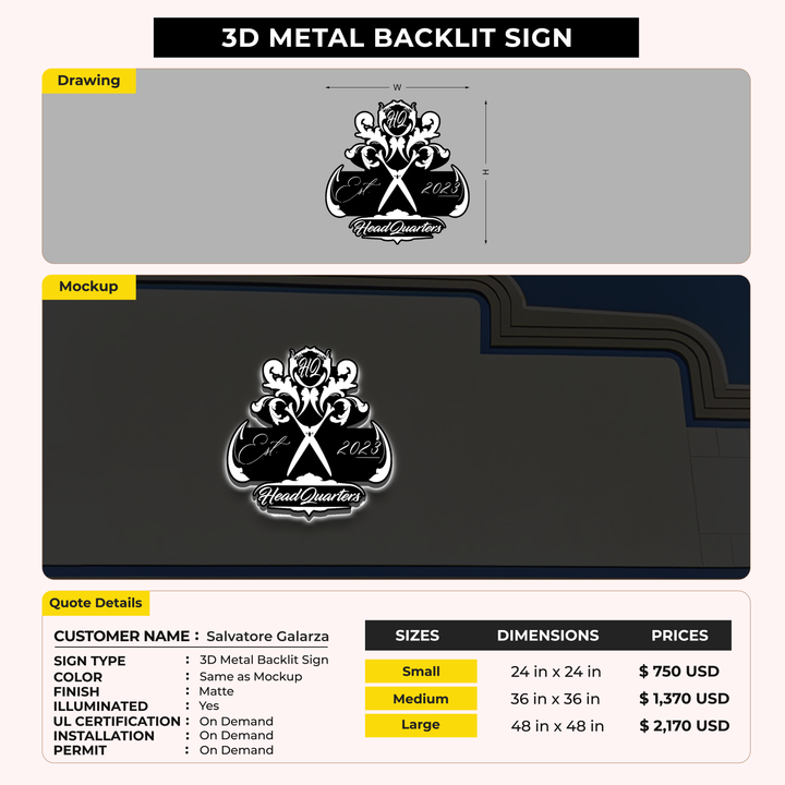 3d metal backlit for Salvatore Galarza