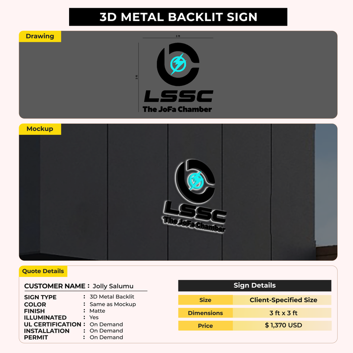 3D Metal Backlit Sign For Jolly Salumu