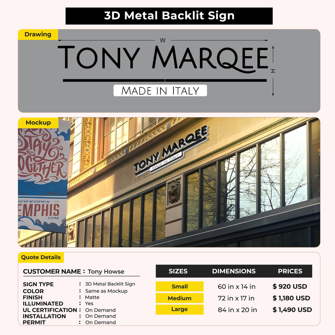 3D Metal Backlit Sign for Tony Howse