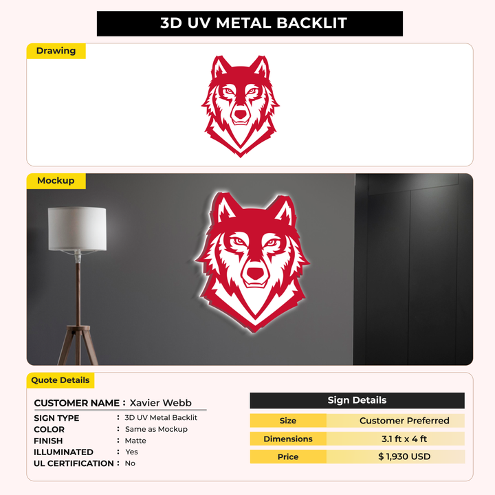 3d metal backlit for Xavier Webb