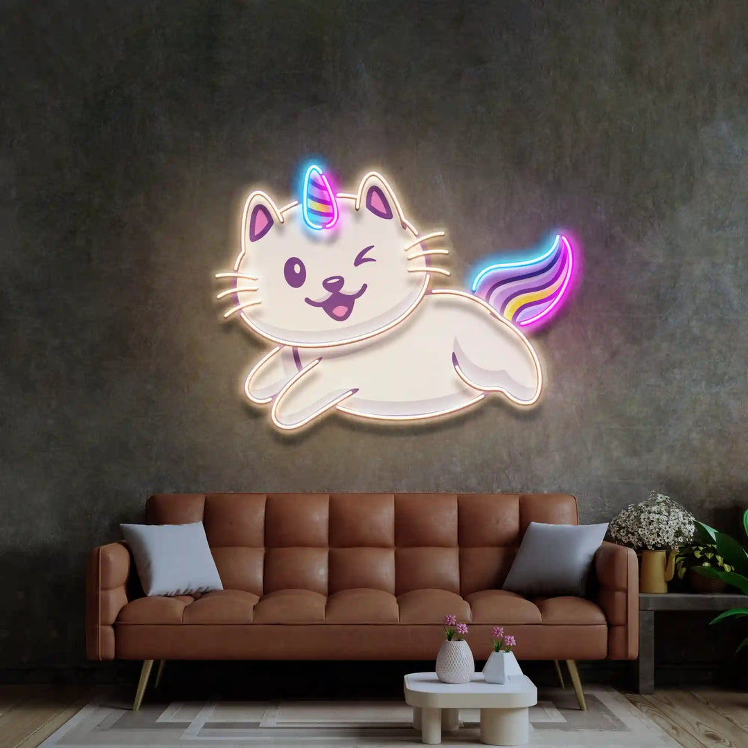 Vibrant Cat Unicorn Flying UV Art Led Neon sign Light from manhattanneons.com