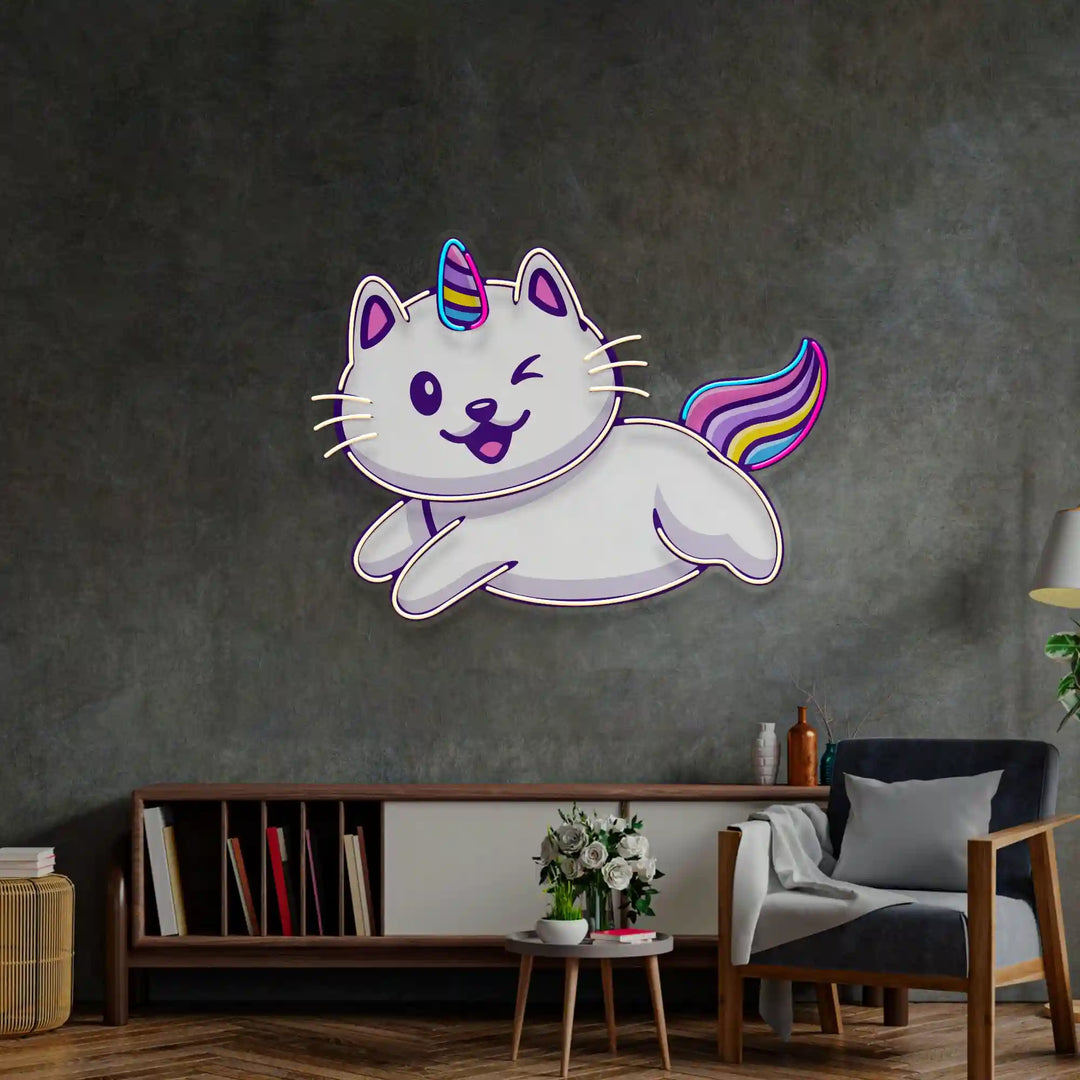 Vibrant Cat Unicorn Flying UV Art Led Neon sign Light from manhattanneons.com