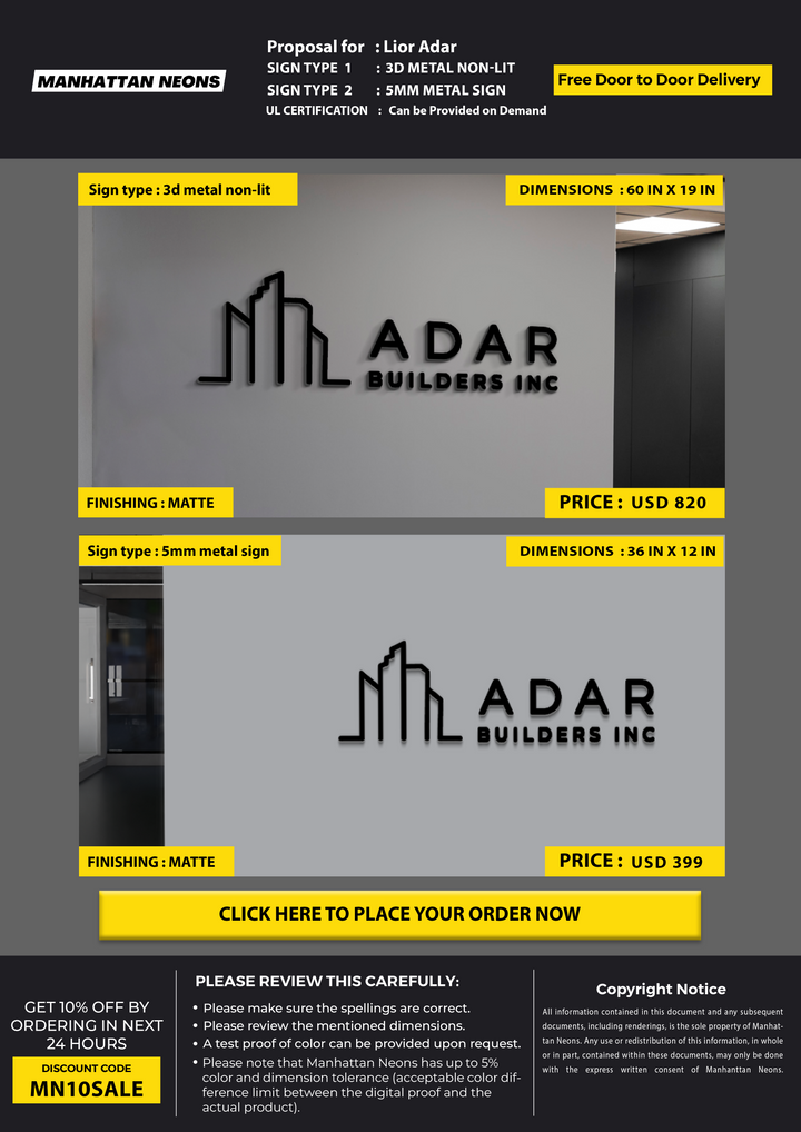 Business signage for Lior Adar