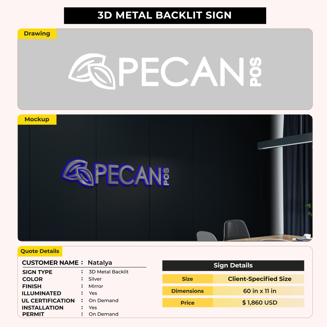 3D Metal Backlit Signs for Natalya