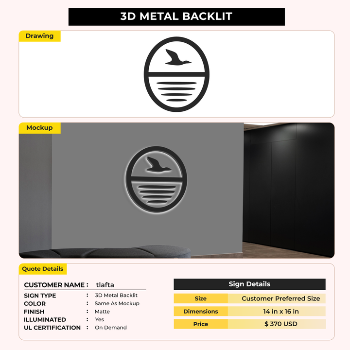 3d metal backlit for tlafta