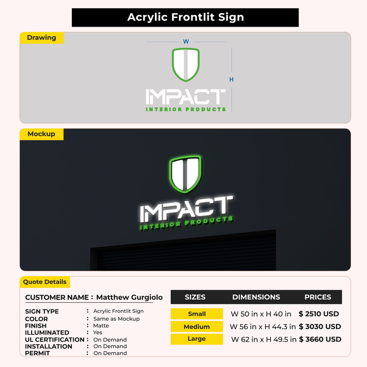 Acrylic Front-lit Sign for Matthew Gurgiolo
